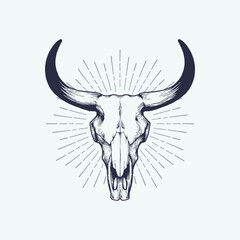 Bull skull with horns illustration. Native americans sign retro vector.