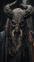 Horned head Viking. Terrifying with a spooky Halloween guy