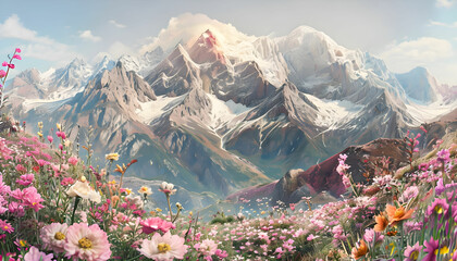 majestic mountains meet colorful blooms