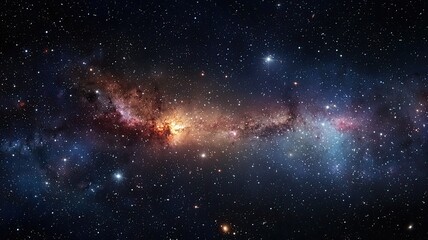 Fototapeta premium Vibrant cosmic scene featuring a colorful galaxy filled with stars, nebulae, and celestial wonders, representing the beauty of space.