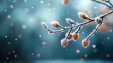 Delicate Frost Covering Tree Branches Creates a Magical Winter Wonderland in the Soft Light. Nature Weather Condition Concept