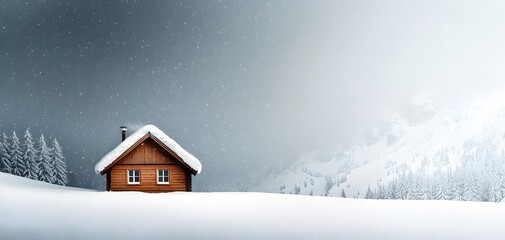 Naklejka premium A Cozy Cabin Amidst a Snowstorm, Embracing the Harshness of Winter's Frozen Landscape Aesthetic. Nature Weather Condition Concept