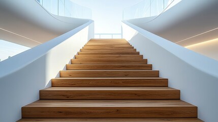 A modern staircase leading to a bright, open space, emphasizing design and functionality.