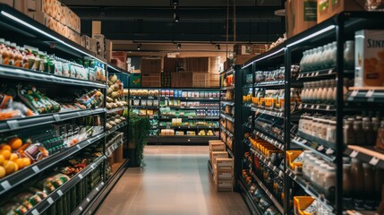 Workers restocking shelves with new shipments of fresh and organic products