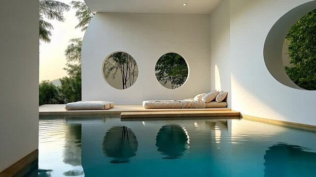 luxury private pool with lounge area