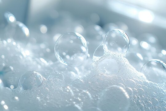 Close-up of soap bubbles in soft light