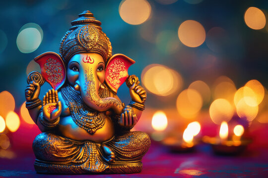 beautiful statue of lord ganesha on lighting background
