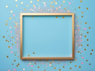 abstract pastel sparkles confetti frame blue color background