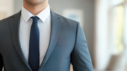 A professional man in a tailored suit, exuding confidence and style in a modern office setting.