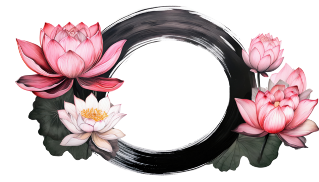 pink lotus flower associated with circle isolated on white background 