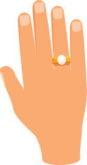 Cartoon image of a hand wearing a golden ring with a pearl, symbolizing engagement and commitment