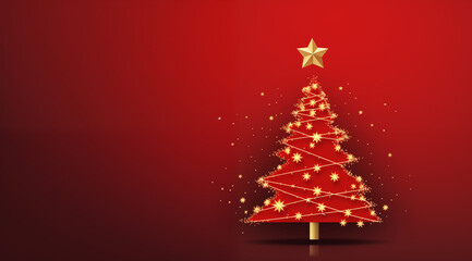 Christmas Tree against a red background. Merry Christmas!