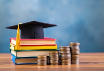 stack of books and cap on white