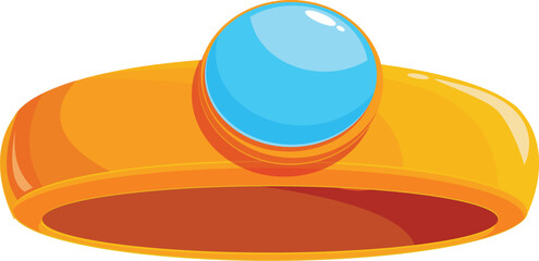 Golden ring with a large, blue gemstone is gleaming in the light