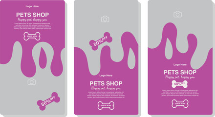 Set of Social media Story templates for pet shop, dog grooming and sale promotion with image area