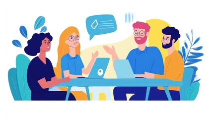 Compassionate communication in a workplace, with colleagues practicing active listening and nonviolent communication during a team meeting, fostering a respectful and inclusive environment