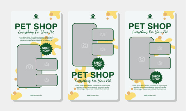 Set of Social media Story templates for pet shop, dog grooming and sale promotion with image area