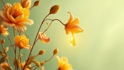 Obraz premium Delicate petals unfurl from slender stems against a soft background of gentle greenery, showcasing vibrant hues of