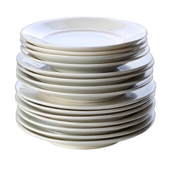 Obraz premium Stack of empty white plate isolated on transparent background