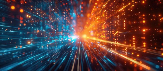 Obraz premium Vibrant abstract digital background with futuristic energy bursts glowing luminous rays dynamic particles and a sense of speed and power Represents technological innovation scientific visualization