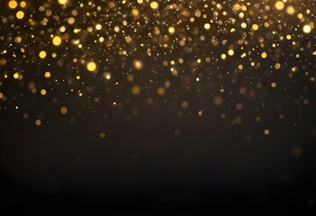 Glittering golden bokeh lights on a dark background, creating a magical and festive atmosphere.