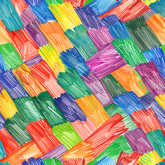 Children's shading with pencil, felt-tip pen, pastel. Naive coloured squares coloured by a child's uncertain, but very diligent hand.
