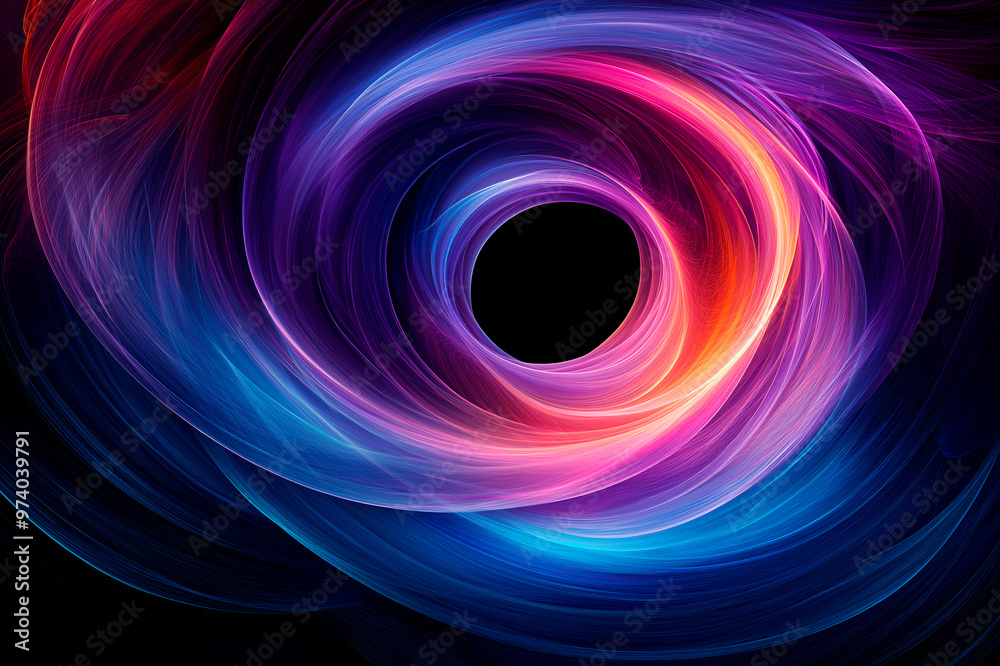 Poster Abstract colorful swirling vortex on a dark background. Ai generative.