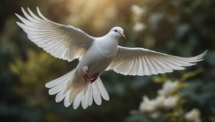 Graceful white dove in flight symbolizing peace and freedom.