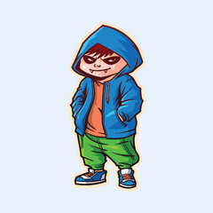 Cute Halloween Dracula Fantasy Illustration With Blue Hoodie Jacket
