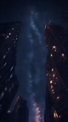 Obraz premium 大都市から見え上げる星空が美しい