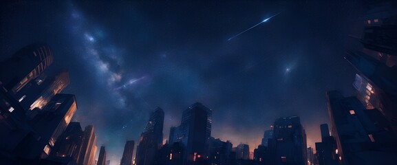 Obraz premium 大都市から見え上げる星空が美しい
