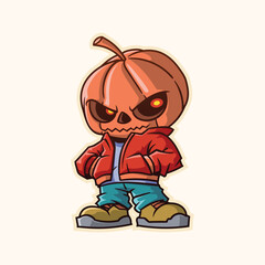 Cute Halloween Pumpkin Fantasy Illustration With Red Jacket