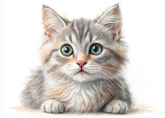 Fototapeta premium A whimsical illustration of a curious feline, skillfully rendered in gentle pencil strokes, with soft shading and
