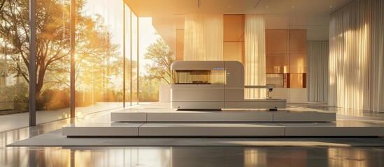 Obraz premium Stunning modern architectural design showcasing a sleek and minimalist glass facade with panoramic views of the surrounding nature and cityscape This high end