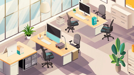 3D Isometric Office Cartoon Illustration Design - Clear and Simple Workspace Illustration with Bright Colors, Perfect for Video Production and Creative Projects