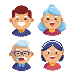 Cartoon Family Avatars of Adults and Elderly Characters in a Fun, Playful Style