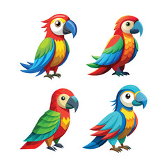 Colorful Parrot Cartoon Character Logo Set