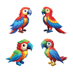 Geometric and Cartoon Style Parrot Vector Illustration Set