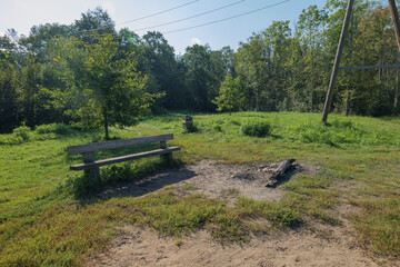 Fototapeta premium Bench in the forest with beautiful nature in the national park Gauja, Latvia. 