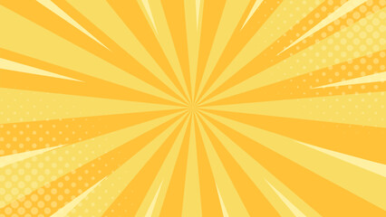 Bright yellow comic sunburst effect background with halftone. Sun rays abstract vector background. Suitable for templates, banners, events, ads, sales, web and pages © Ruwaifi