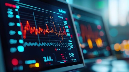 Obraz premium Virtual patient monitoring with real-time health data displayed on digital interfaces