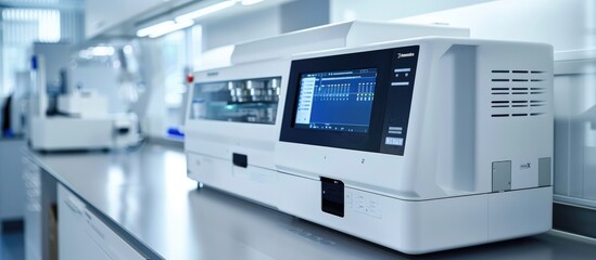 High Tech Medical Laboratory Equipment With Digital Display and Controls for Advanced Analysis and Diagnostics   Modern Scientific Instruments and Devices in a Clinical or Healthcare Facility Setting