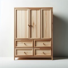 Wooden cabinet with drawers on white background