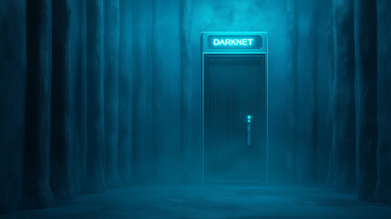 Mysterious doorway to the darknet in a foggy forest