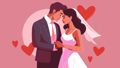 Marriage proposal semi flat color raster characters