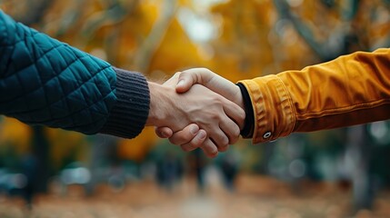 Two Business Professionals Shaking Hands in a Close-Up Shot, Highlighting Professionalism, Partnership, and Success with Sharp Focus and Shallow Depth of Field in a Blurred Background Setting.