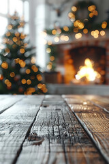 Wooden Tabletop with Festive Background