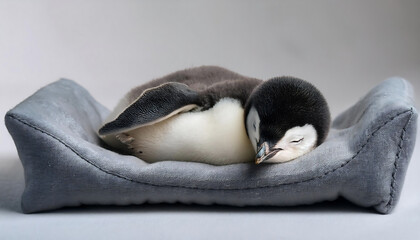 baby penguin sleeping on a couch