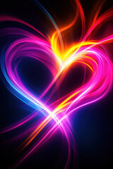 Dynamic neon heart with vibrant light rays