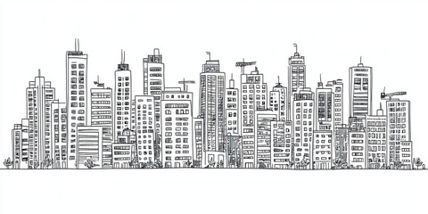 Fototapeta premium Hand drawn black and white illustration of a city skyline.